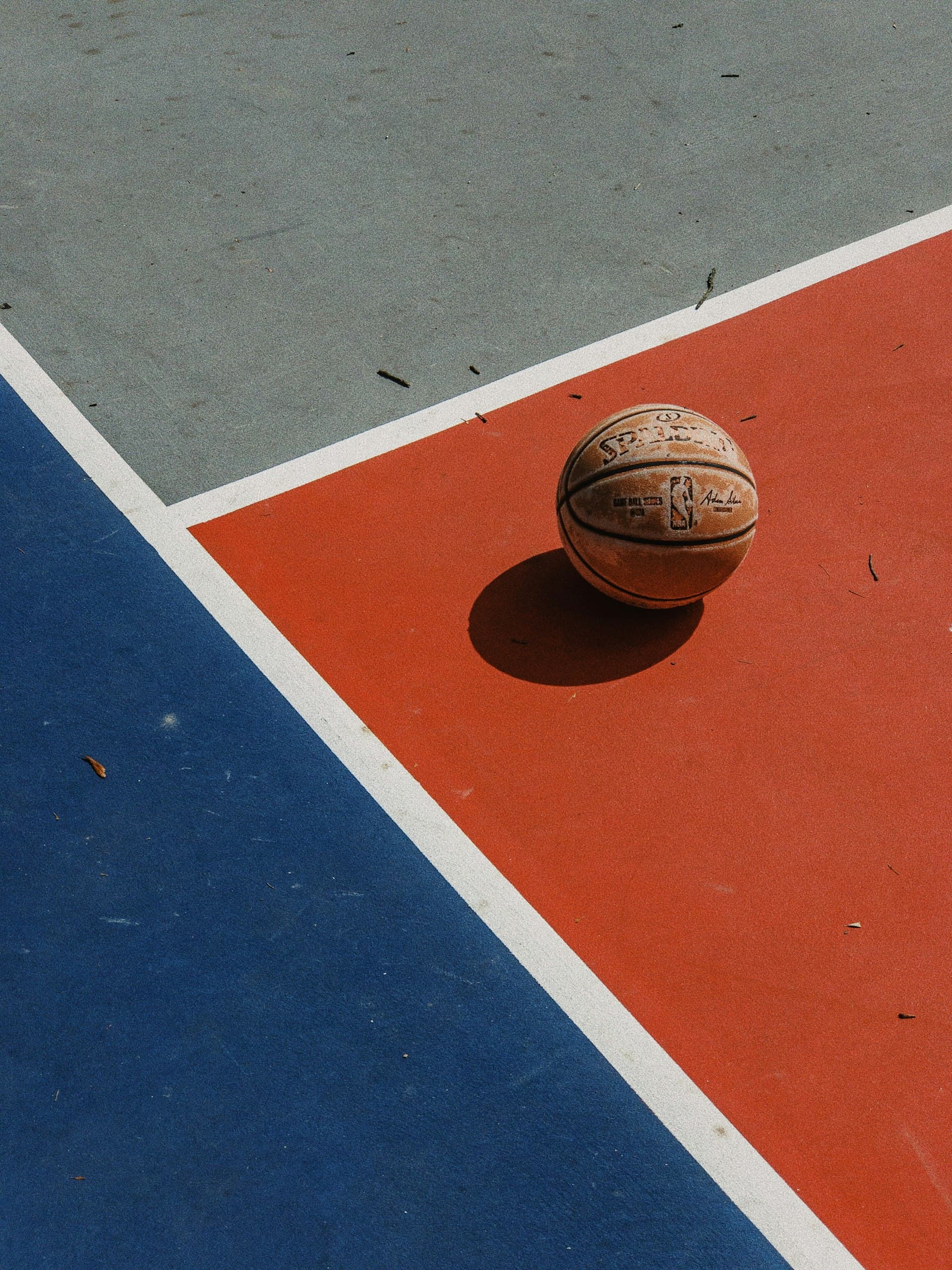 Basketball hoop viewed from a dramatic angle below